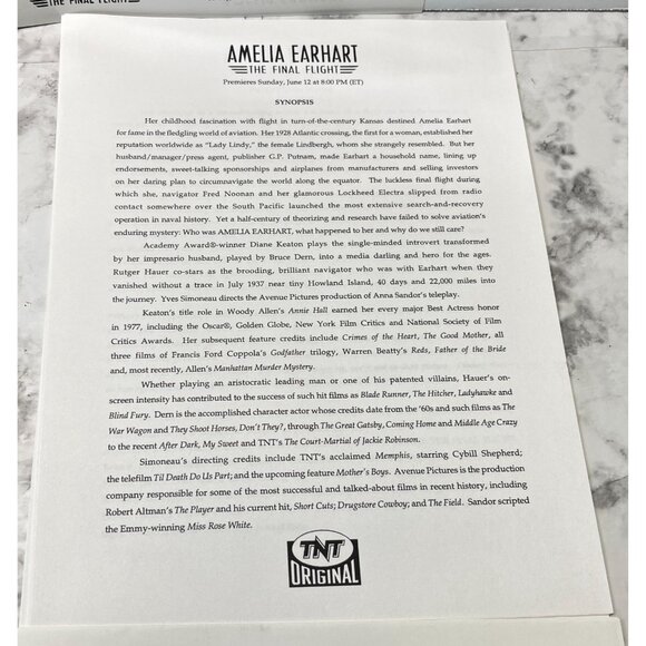 TNT Movie Press Kit Amelia Earhart The Final Flight Rutger Hauer Diane Keaton - Picture 7 of 11